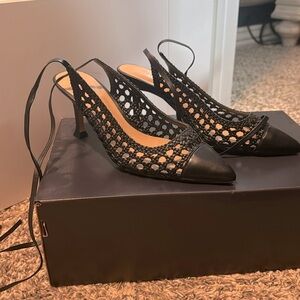 Ann Taylor low, ankle wrap pumps